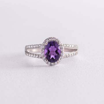 Серебряное кольцо с аметистом и фианитами 1351/1р-AMET Серебряное кольцо с аметистом и фианитами 1351/1р-AMET
