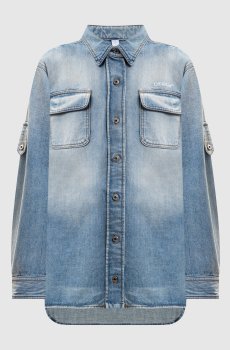 Голубая джинсовая рубашка с эффектом потертости