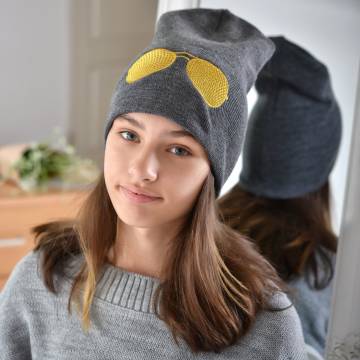 Шапки Lemanta Шапка для дівчаток темно сіра (очки золото) Шапки Lemanta Шапка для дівчаток темно сіра (очки золото)