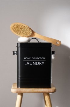 Металевий контейнер для пральних засобів з кришкою та ручкою - чорний