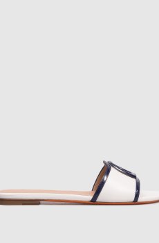 Белые кожаные шлепанцы с контрастным окантованием