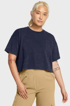 Женская темно-синяя футболка UA W VARSITY CROP HW SS Синий M Under Armour 1389153-410