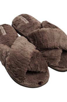 Женские домашние тапочки Twins HS меховые, перекрест, Chocolate, размер 38-39 (25 см)