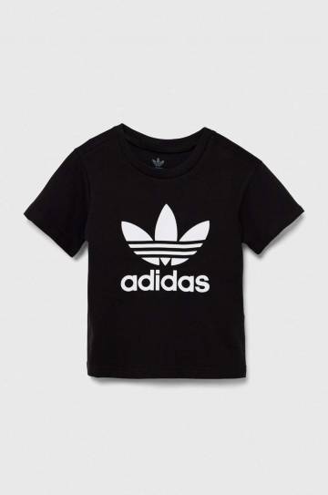 Детская хлопковая футболка adidas Originals TREFOIL TEE цвет чёрный с принтом IY2385 Детская хлопковая футболка adidas Originals TREFOIL TEE цвет чёрный с принтом IY2385