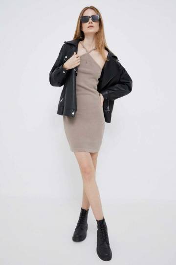 Хлопковое платье Calvin Klein Jeans цвет коричневый mini прямое Хлопковое платье Calvin Klein Jeans цвет коричневый mini прямое