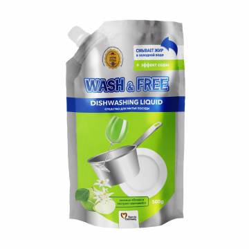 Средство для мытья посуды Wash & Free зеленое яблоко и экстракт эдельвейса, дойпак, 500 г Средство для мытья посуды Wash & Free зеленое яблоко и экстракт эдельвейса, дойпак, 500 г