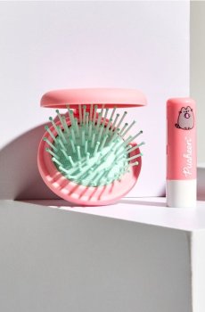 Складна щітка для волосся з дзеркальцем Pusheen The Cat - пастельний рожевий