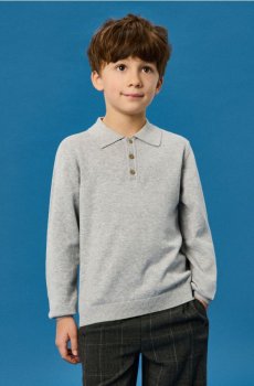 Бавовняний светр з комірцем-поло - сірий