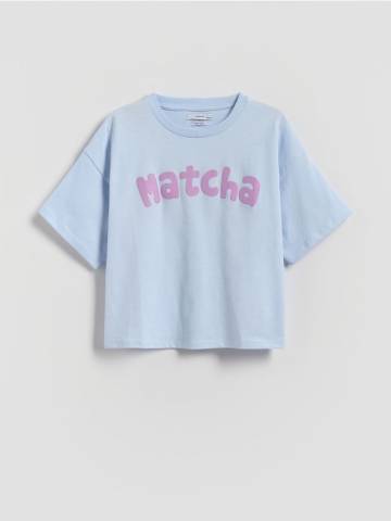 Reserved - Бавовняна футболка з принтами - блідо-блакитний - 871GB-05X