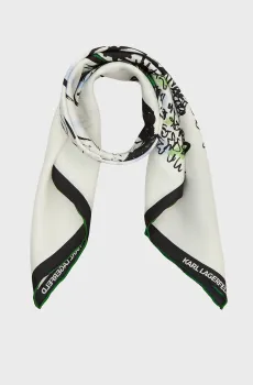 Жіноча біла шовкова хустка с узором SIGNATURE Белый ONESIZE Karl Lagerfeld B2W33050