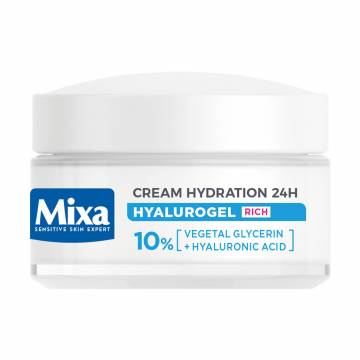 Крем для лица Mixa Hyalurogel Rich Cream Hydration 24H для сухой и очень сухой чувствительной кожи лица, 50 мл Крем для лица Mixa Hyalurogel Rich Cream Hydration 24H для сухой и очень сухой чувствительной кожи лица, 50 мл