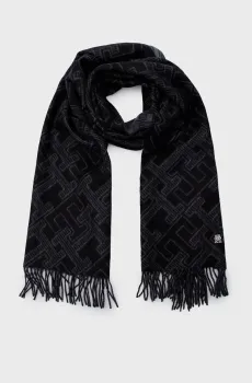 Женский черный шерстяной шарф с узором TH MONOGRAM WOOL SCARF Черный ONESIZE Tommy Hilfiger AW0AW16650