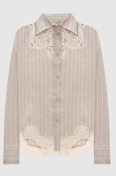 Бежевая рубашка с леном в полоску