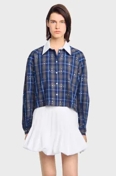 Женская рубашка в клетку Разноцветный M Sandro SFPCM01478_Blue