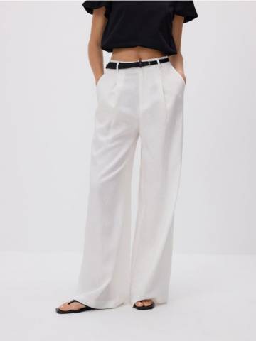 Reserved - Широкі лляні штани - білий - 1061P-00X