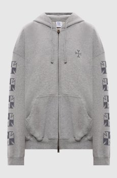 Серая спортивная куртка с брендовым принтом