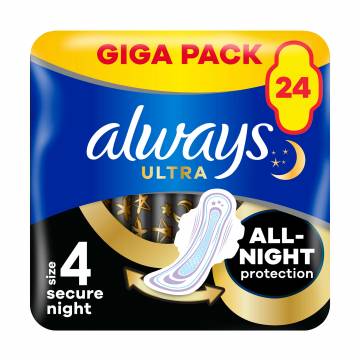 Гигиенические прокладки Always Ultra Secure Night, размер 4, 24 шт Гигиенические прокладки Always Ultra Secure Night, размер 4, 24 шт