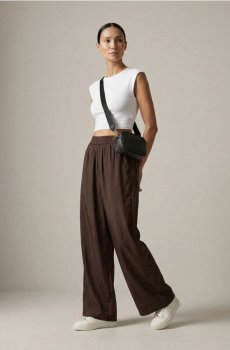 Штани wide leg з модалом - темно коричневий