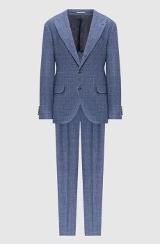 Синий костюм из шерсти, шелка и льна