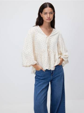 Reserved - Блузка в горошок - кремовий - 424IM-01X Reserved - Блузка в горошок - кремовий - 424IM-01X