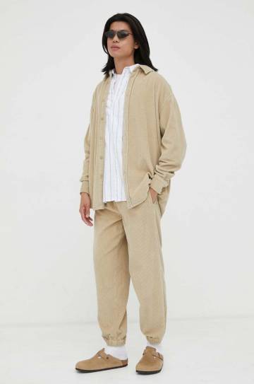 Хлопковая рубашка American Vintage мужская цвет бежевый relaxed классический воротник Хлопковая рубашка American Vintage мужская цвет бежевый relaxed классический воротник