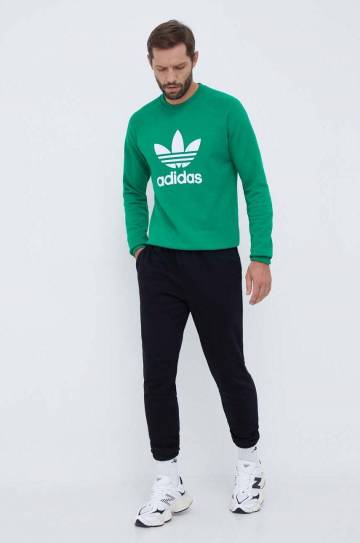 Хлопковая кофта adidas Originals мужская цвет зелёный с принтом Хлопковая кофта adidas Originals мужская цвет зелёный с принтом