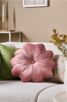 Велюрова декоративна подушка у формі квітки - пастельний рожевий