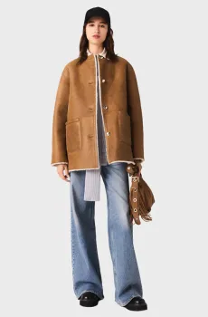 Женская кожаная двусторонняя дубленка Разноцветный 38 MAJE MFPOU01418_Camel