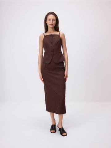 Reserved - Спідниця міді з віскози - коричневий - ZV338-88X Reserved - Спідниця міді з віскози - коричневий - ZV338-88X