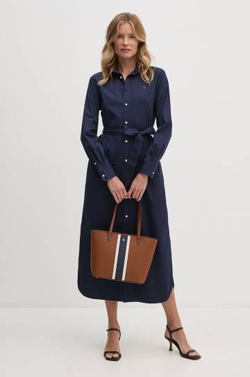 Хлопковое платье Polo Ralph Lauren цвет синий maxi расклешённое 211944007 Хлопковое платье Polo Ralph Lauren цвет синий maxi расклешённое 211944007