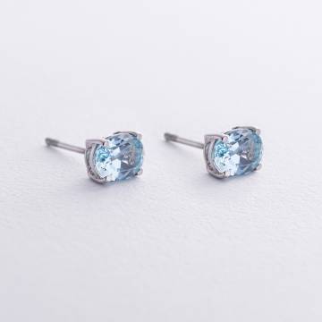 Серебряные серьги-пусеты с аквамарином нано (6х8 мм) 121962 Серебряные серьги-пусеты с аквамарином нано (6х8 мм) 121962
