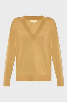 Женский бежевый шерстяной пуловер MERINO VNK BUTN SLV SWTR Бежевый S Michael Kors MT460YB4VR