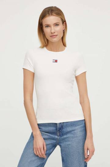 Футболка Tommy Jeans женский цвет бежевый Футболка Tommy Jeans женский цвет бежевый