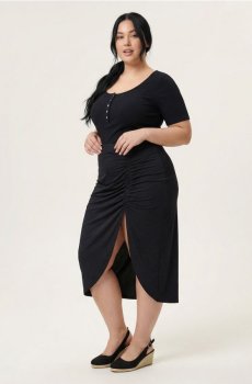 Міді спідниця з драпіруванням і розрізом Plus Size - чорний