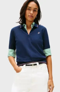Женское темно-синие поло TH SCRIPT LYOCELL ZIP SS POLO Синий XS Tommy Hilfiger WW0WW47853