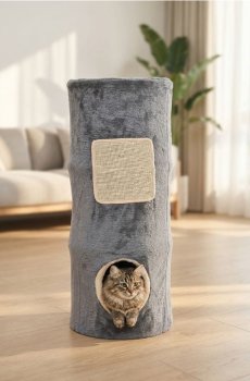 Кігтеточка для кота у вигляді плюшевої труби з входами - темно-сірий