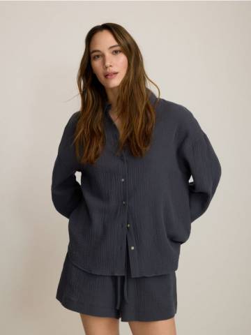 Reserved - Сорочка oversize з муслінової бавовни - темно-зелений - 161BV-79X Reserved - Сорочка oversize з муслінової бавовни - темно-зелений - 161BV-79X
