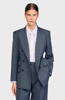 Женский темно-синий жакет в полоску Синий 36 Sandro SFPVE01213_Blue