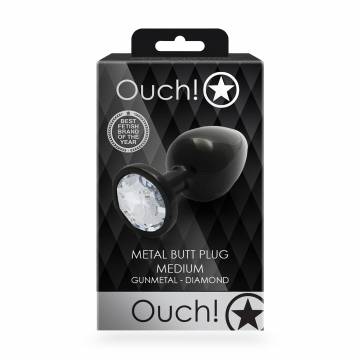 Металлическая анальная пробка Ouch! Round Gem, размер M, черно-белая, 1 шт Металлическая анальная пробка Ouch! Round Gem, размер M, черно-белая, 1 шт