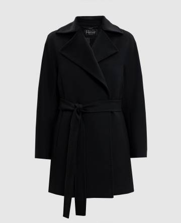 Черное пальто на запах из шерсти