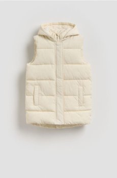 Reserved - Стьобаний жилет із каптуром - кремовий - 421HR-01X