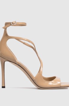 Бежевые кожаные лакированные босоножки Azia