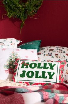 Різдвяна декоративна подушка з написом «Holly Jolly» - червоний
