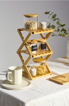 Складна бамбукова кухонна полиця - бежевий