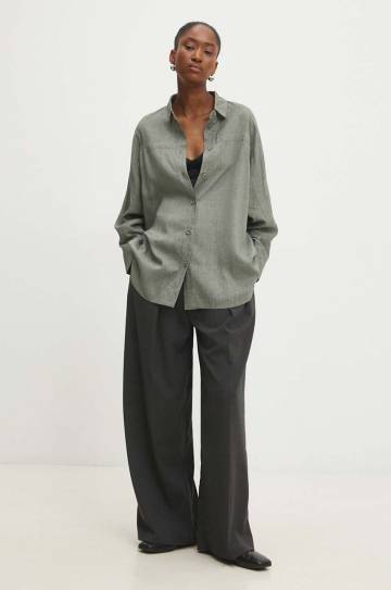 Рубашка с примесью льна Answear Lab цвет зелёный relaxed классический воротник Рубашка с примесью льна Answear Lab цвет зелёный relaxed классический воротник