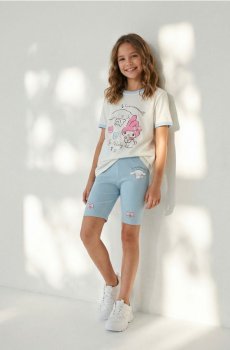 Ребристі легінси з принтом Cinnamoroll - блакитний