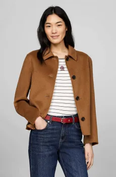 Женское коричневое шерстяное пальто MD DF WOOL BLEND SHORT SB TRENCH Коричневый S Tommy Hilfiger WW0WW42625