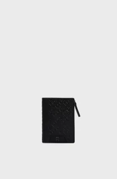 Мужской черный кожаный кардхолдер с узором TH MONOGRAM BIFOLD WITH ZIP Черный ONESIZE Tommy Hilfiger AM0AM11933