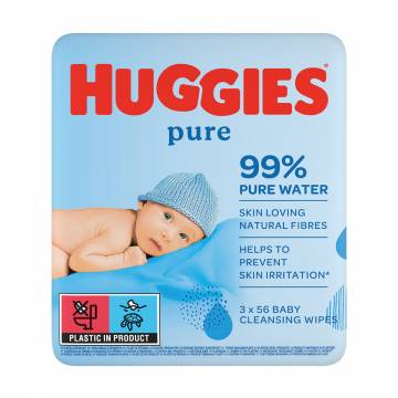 Детские влажные салфетки Huggies Pure для младенцев, 3*56 шт Детские влажные салфетки Huggies Pure для младенцев, 3*56 шт
