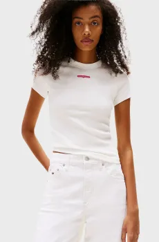 Женская белая футболка SLIM SCRIPT LABEL Белый S Tommy Jeans DW0DW21402